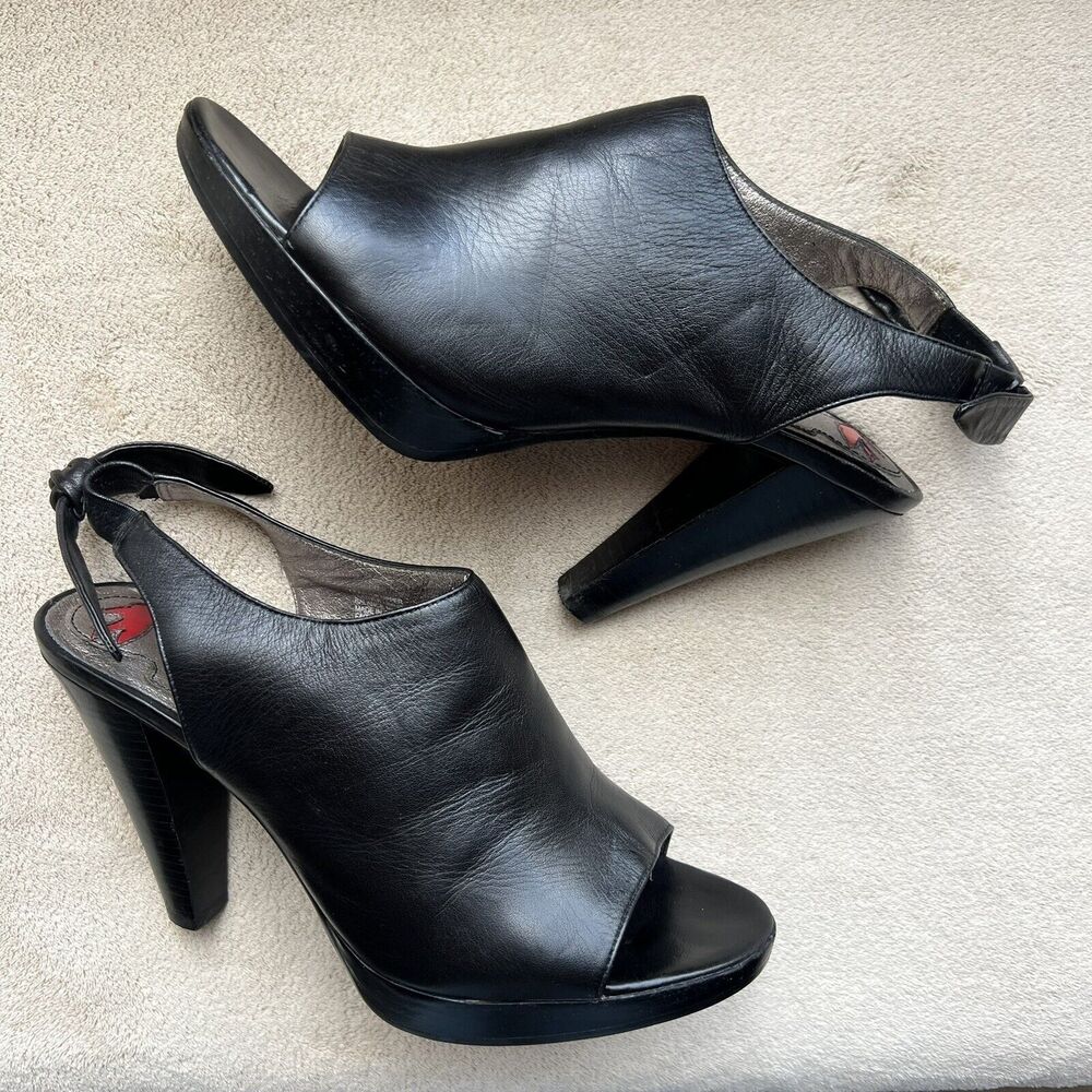 Star‎ Ling Faith Black Leather Slingback Heeled Sandals Women’s 7.5 Classic Bow